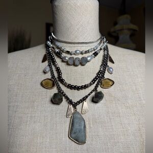 Nakamol Multi-Strand Labradorite & Pearl Statement Necklace
